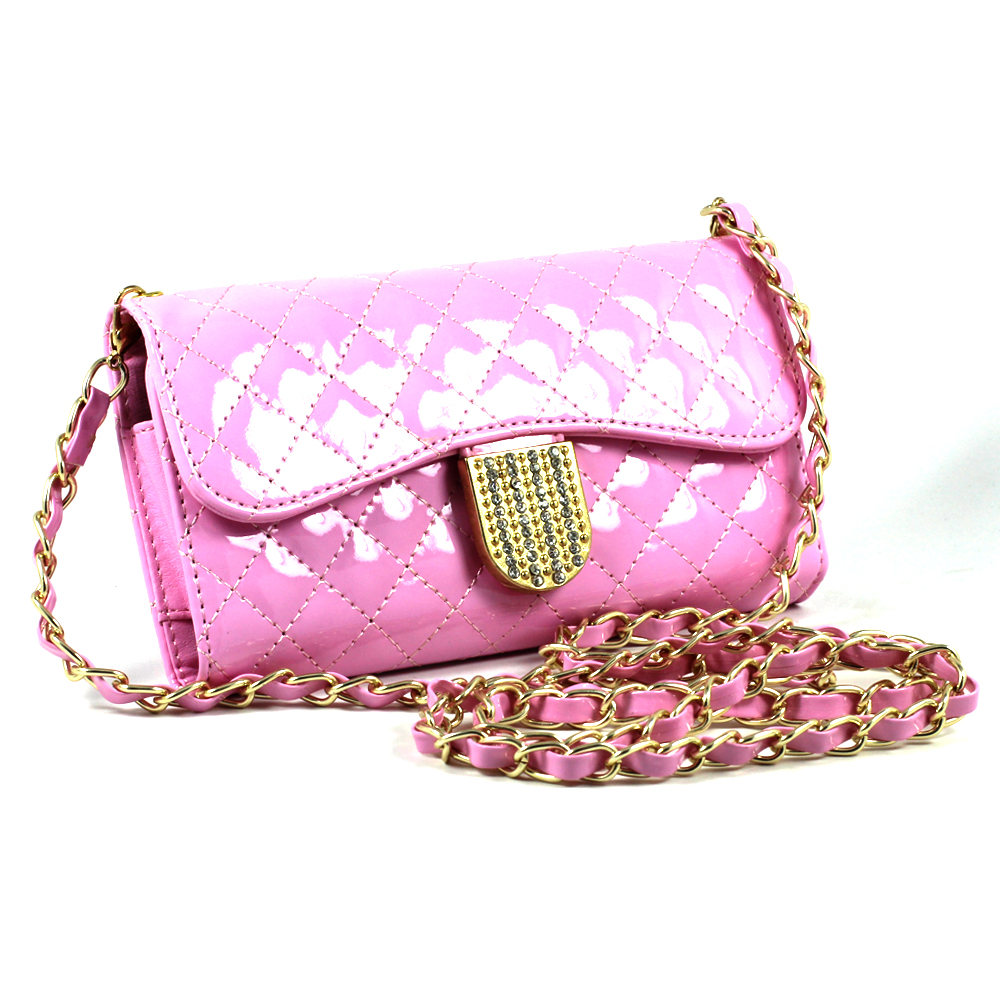 iPhone 6 Plus Note 4 Universal Diamond Flip Wallet Strap PURSE Case (Pink)